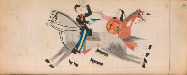 マフェット・レジャー: 馬に乗ったインディアンと兵士、カリフォルニア州。 1874-81。