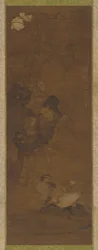 オシドリ、岩、開花植物、1368-1644。