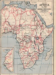 探検家のルートを示す1891年のアフリカの地図