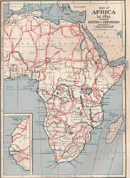 探検家のルートを示す1891年のアフリカの地図、1906年