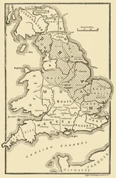 アングロサクソン王国とデンマーク地方を示すイギリスの地図、9世紀、189