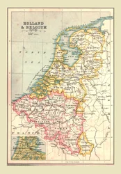 オランダとベルギーの地図、1902年。