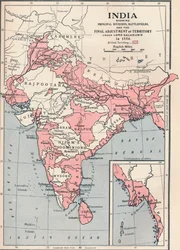 1856年1906年のインドの地図。