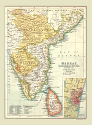 マドラス、ハイデラバード、マイソール、クールグとセイロンの地図、1902年。