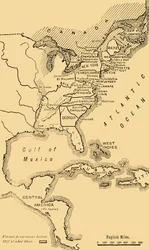 北アメリカの地図、アメリカ独立戦争を説明、c1785、1890。
