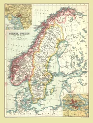 ノルウェーとスウェーデンの地図、1902年。