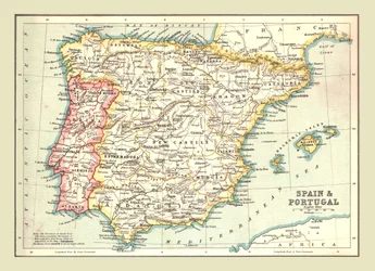 スペインとポルトガルの地図、1902年。