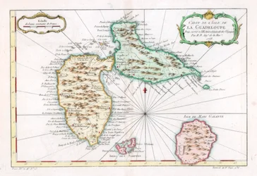カリブ海のグアドループ島、c1764の地図