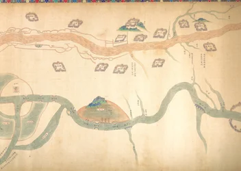 18世紀後半から19世紀初頭にかけての北京から陽子川までの大運河の地図。