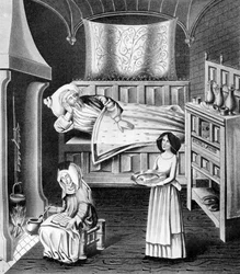 病室での婦人と召使い、c1470、1910