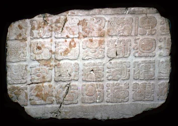 ドアのまぐさの一部にあるマヤの象形文字、7 世紀