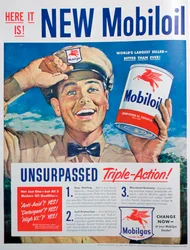 Mobiloilモーターオイルの広告、1949