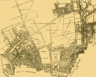 1720年頃の地図によるムーアフィールズとその周辺、1872年頃。