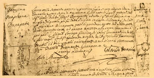 ナポレオンの出生証明書、1782年7月19日、1921年。