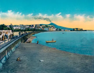 ナポリ-Castello Dell &39;OvoおよびVia Caracciolo Con Vesuvio、c1900。