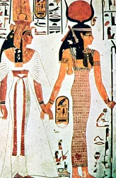 ネフェルタリとイシス、テーベの墓にある古代エジプトの壁画、紀元前13世紀