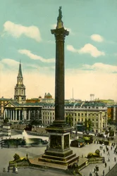 ネルソンの柱とトラファルガースクエア、ロンドン、c1910。