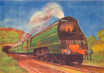 新しい合理化されたExpress、Merchant Navy、SR、1940年、Honiton Tunnelを出発