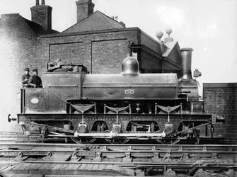 ノース・スタッフォードシャーの0-6-0蒸気機関車、運転台の機関士と機関助士、19世紀