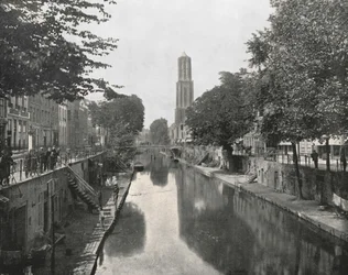 古い運河とDomタワー、ユトレヒト、オランダ、1895年。