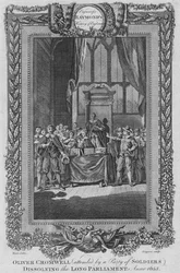 長い議会を解散する兵士の市が出席したオリバークロムウェル。安野1653、c1787