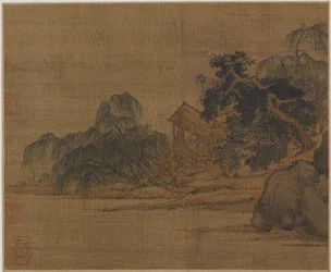 樹木が茂った岬のパビリオン、おそらく明王朝、1368-1644。