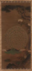 孔雀、牡丹と松、江戸時代、1615-1868年