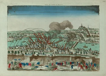 1793年10月のリヨン市の包囲と砲撃の透視図（1793年頃）。