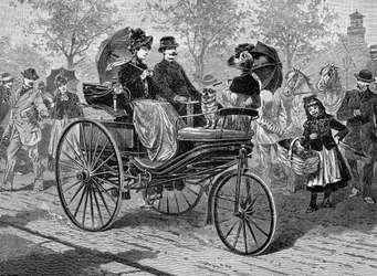 ベンツのガソリン駆動車、時速16 km、c1890s