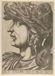プレート 2: 左の横顔のオクタヴィアン、「The Twelve Caesars」より、1610-40., 1610-40.