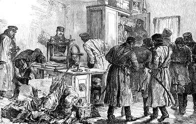 ニヒリスト印刷機を発見した警察、サンクトペテルブルク、ロシア、1887