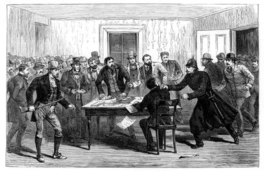1887年、アイルランドのラックレアにある全国家賃事務所の警察の襲撃