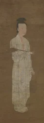 白い服を着た女性の肖像: 陸美娘、14 世紀。
