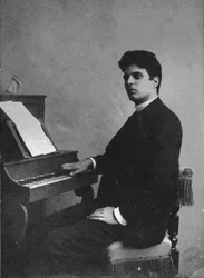 作曲家Pietro Mascagni 1863-1945の肖像、c。 1890