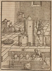 金鉱石から銀鉱石を抽出するための液体の調合 - Lazarus Eckerの「Description des minerais et des principales methodes d