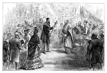 1864年19世紀後半、クリスタルパレスでジュゼッペガリバルディに刀を贈呈