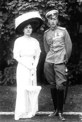 セルビアのヘレン王女と夫のコンスタンティノビッチ王子、c1915