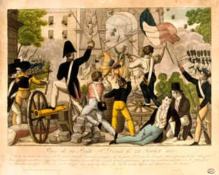 1830年7月28日、パリの1830年の革命、Porte St Denisから撮影