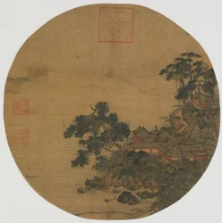 松の木が生い茂る階段のある純粋な聖域、明王朝、15 ～ 16 世紀。