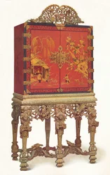 赤と金のラッカーキャビネット、c1695、1936