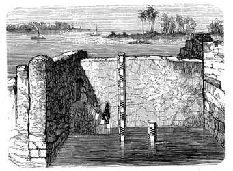ナイル川の年間浸水を測定する古代の装置であるニロメーターの遺跡、c1885