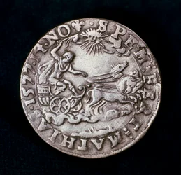 1577年の明るい彗星を記念するメダルの逆