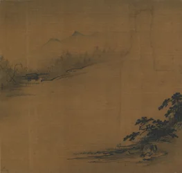 霧の中の川の風景、14 世紀。