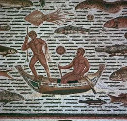 釣り人を描いたローマ時代のモザイク、2 世紀