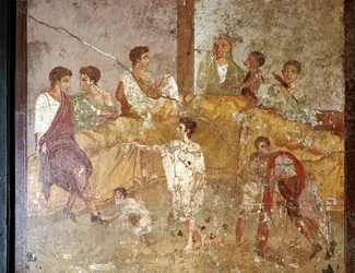 ディナー パーティー、ポンペイ、イタリアのローマの壁画
