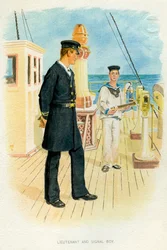 イギリス海軍中尉と信号少年、c1890-c1893