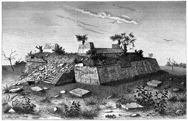 ソチカルコ、メキシコ、1901年のピラミッドの階段の遺跡