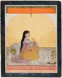 水ギセルを吸っている着席女性c。 1780。