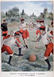 サッカーをするフランス軍の兵士、1902年