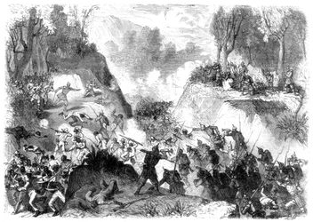 1864年のモンテクリスティの峠で、スペイン軍がサントドミンゴの人々と戦っていた